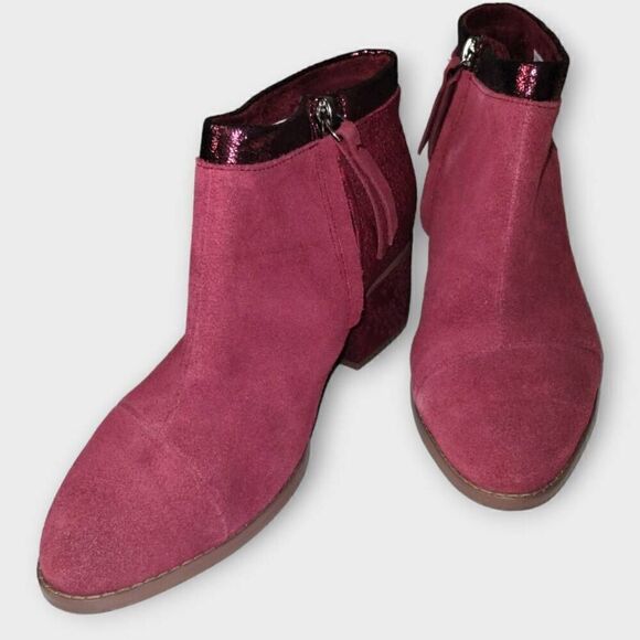 Toms‎ Womens Boots 7.5 Burgundy Suede Loren Booties Block Lagenlook Princesscore - Picture 1 of 10
